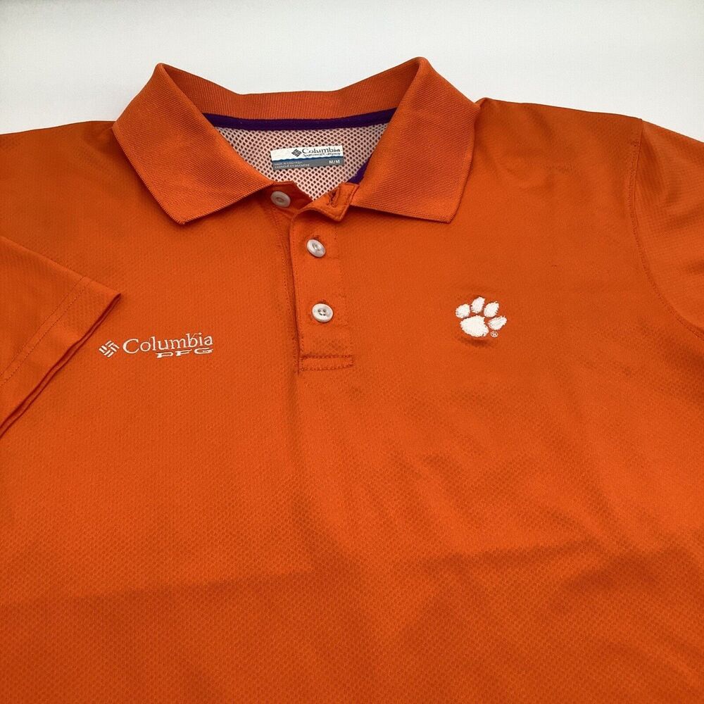 Columbia PFG Mens Clemson Tigers Short Sleeve Omni Shade Polo Orange Size Medium